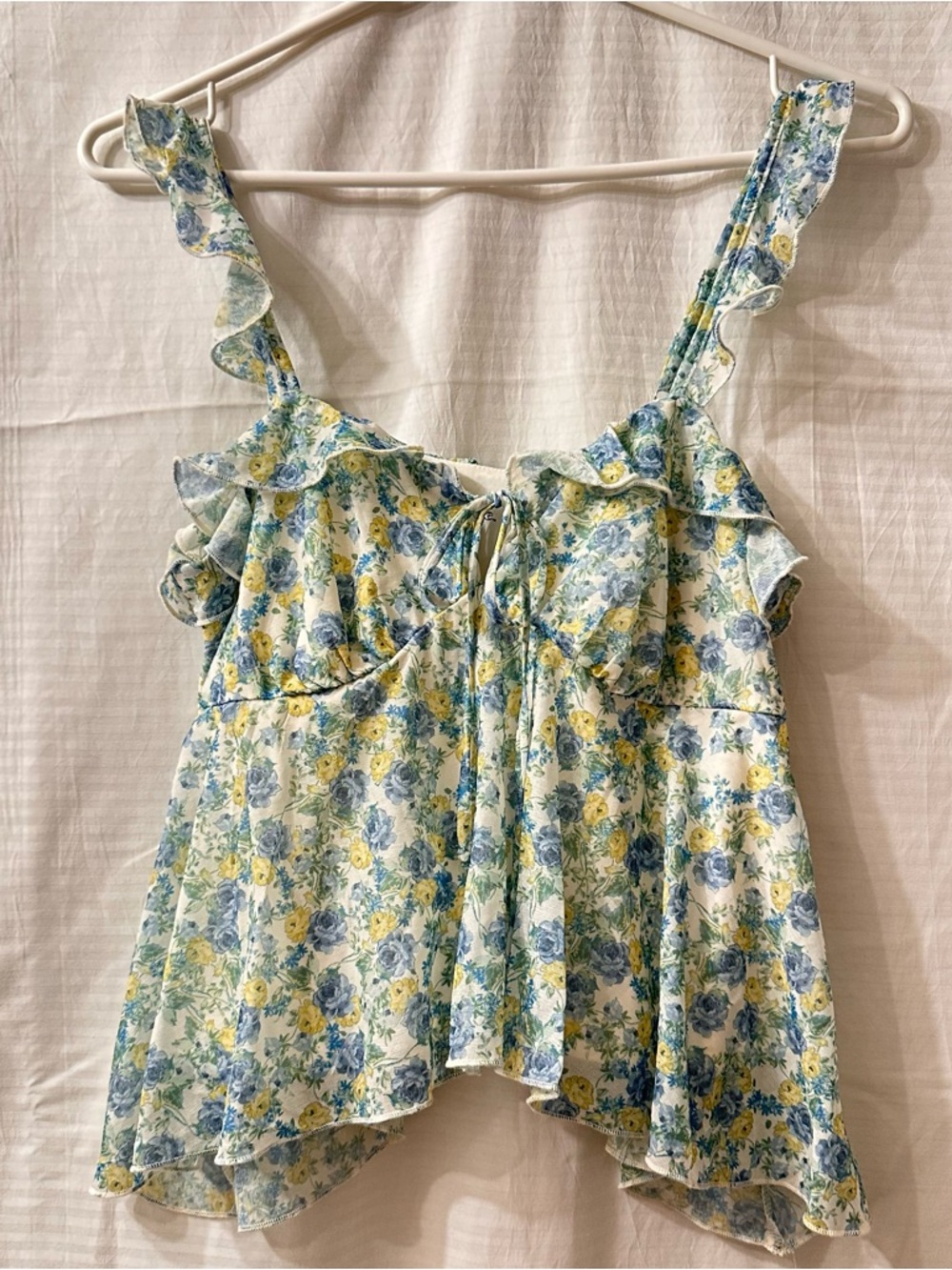 Wild Fable Women's Floral Ruffle Strap Tie Front Babydoll Crop Top Size XS